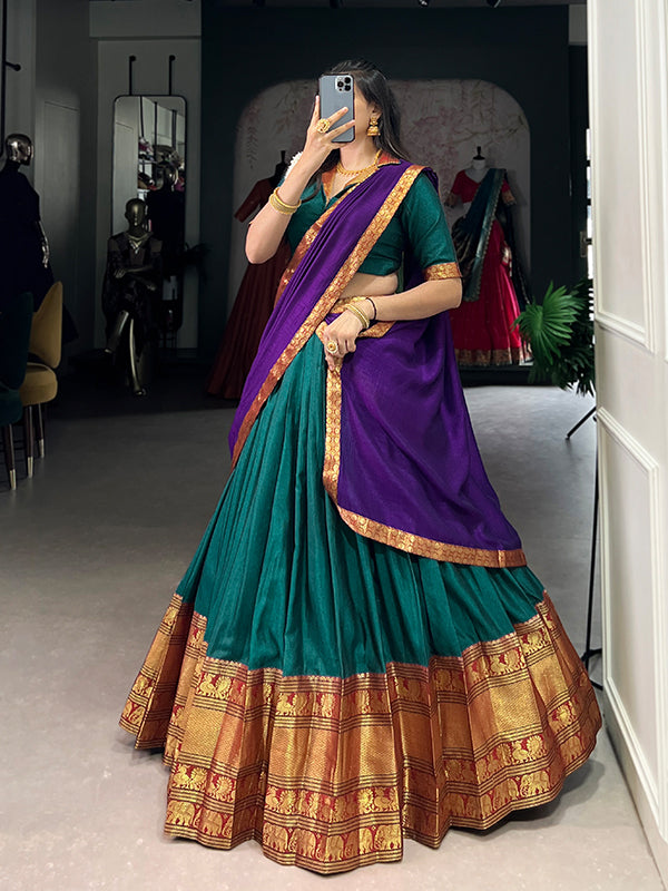 Teal Blue & Purple Narayana Pet Silk Lehenga Choli With Dupatta
