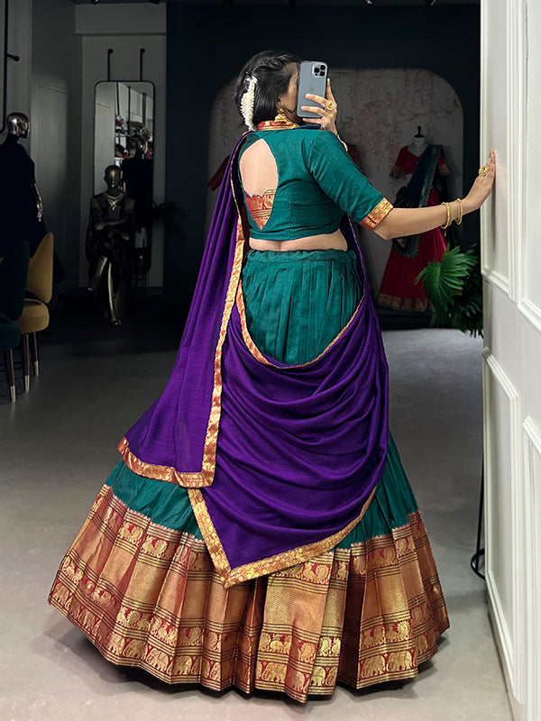 Teal Blue & Purple Narayana Pet Silk Lehenga Choli With Dupatta