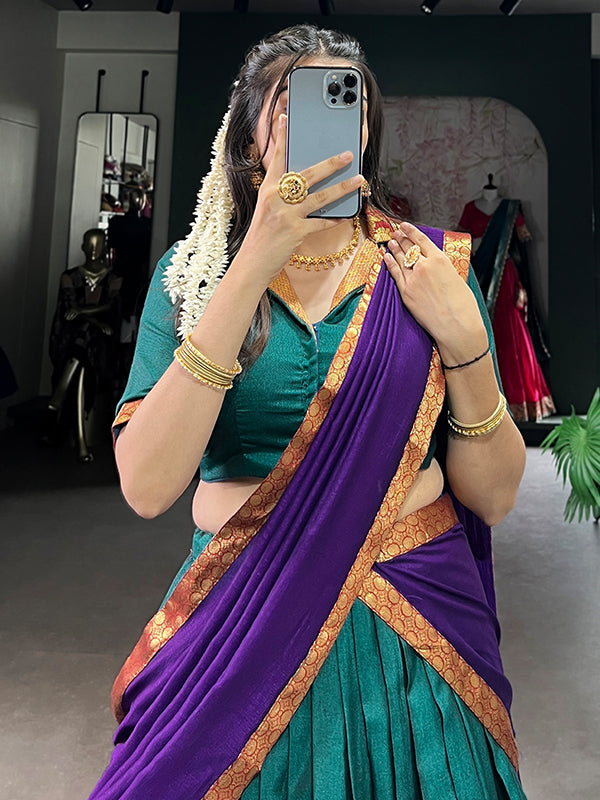 Teal Blue & Purple Narayana Pet Silk Lehenga Choli With Dupatta