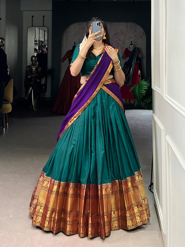Teal Blue & Purple Narayana Pet Silk Lehenga Choli With Dupatta