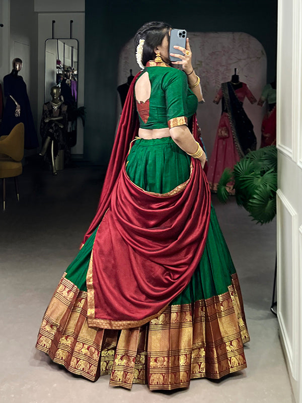 Green & Red Narayana Pet Silk Lehenga Choli With Dupatta