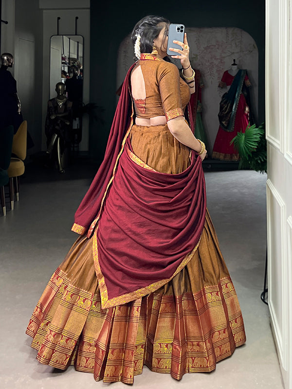 Mustard & Maroon Narayana Pet Silk Lehenga Choli With Dupatta