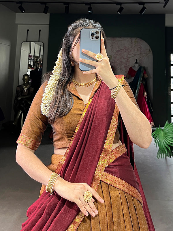 Mustard & Maroon Narayana Pet Silk Lehenga Choli With Dupatta