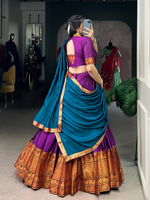 Purple & Blue Narayana Pet Silk Lehenga Choli With Dupatta