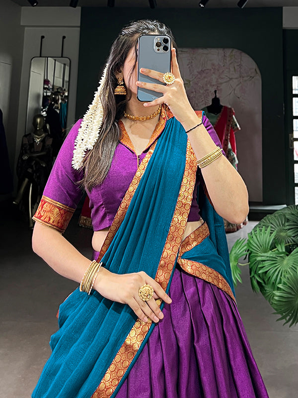 Purple & Blue Narayana Pet Silk Lehenga Choli With Dupatta