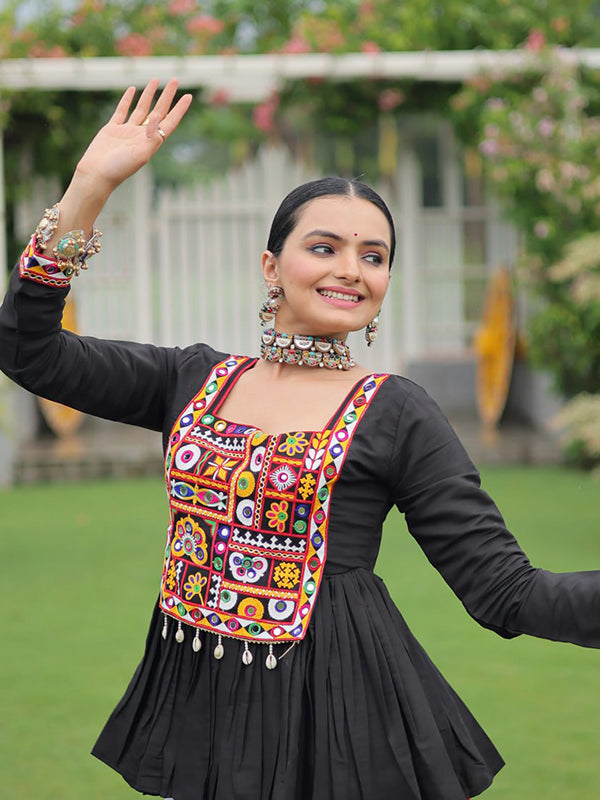 Black Reyon Top With Multi Color Gota Patti Lace Work Lehenga