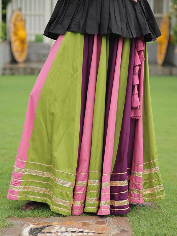 Black Reyon Top With Multi Color Gota Patti Lace Work Lehenga