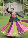 Black Reyon Top With Multi Color Gota Patti Lace Work Lehenga
