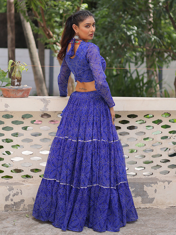Blue Bandhej Printed Georgette Lehenga Choli