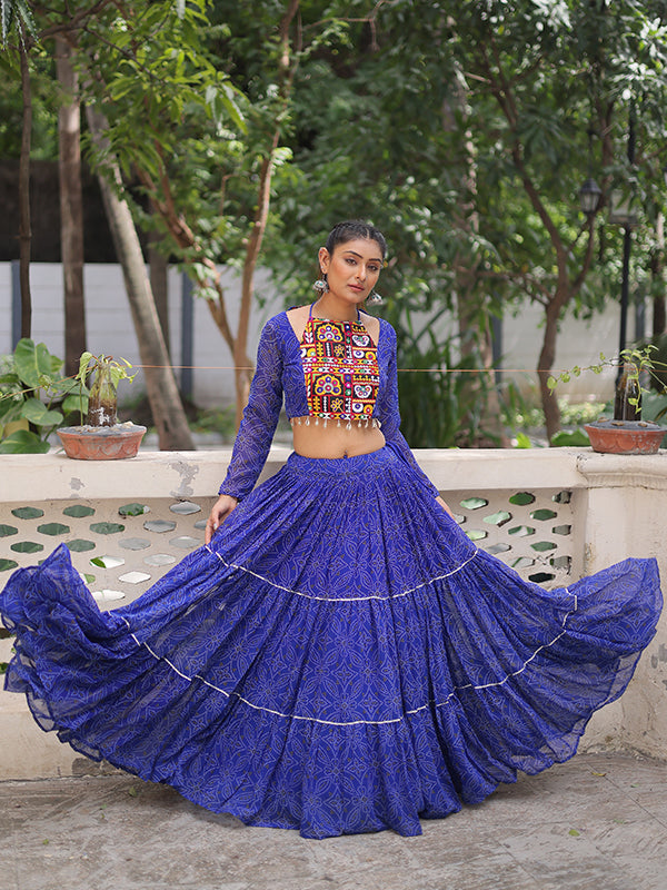 Blue Bandhej Printed Georgette Lehenga Choli