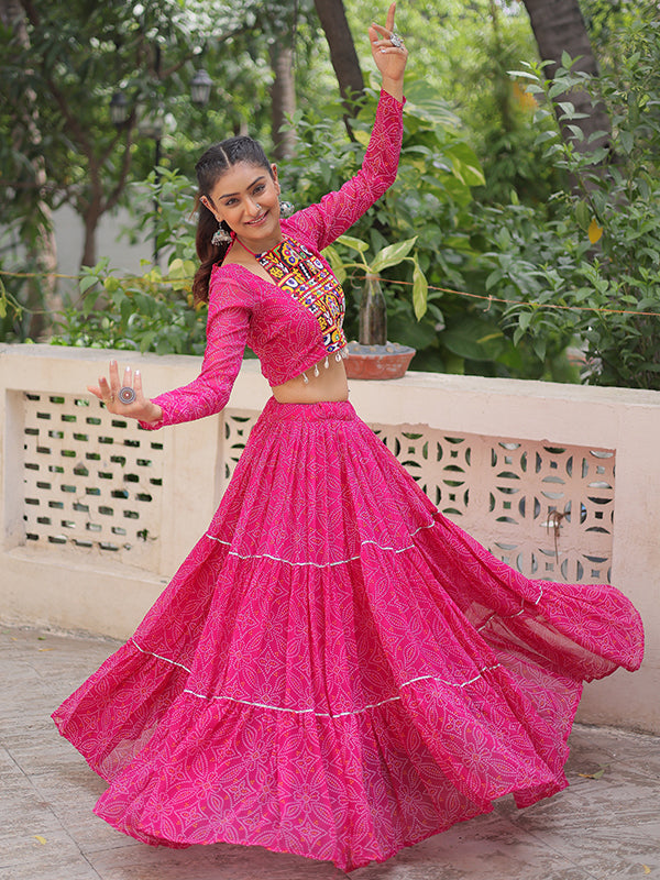 Pink Bandhej Printed Georgette Lehenga Choli