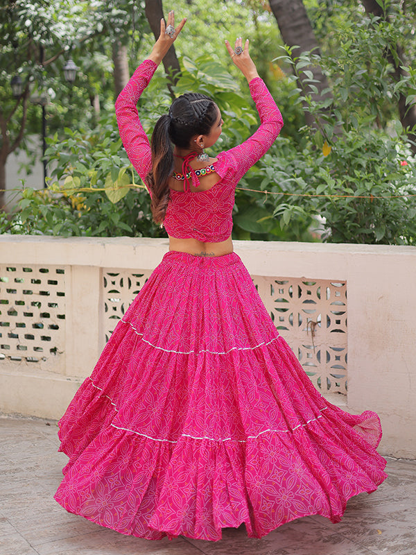 Pink Bandhej Printed Georgette Lehenga Choli