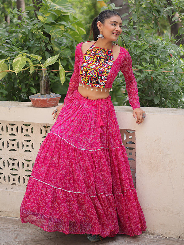 Pink Bandhej Printed Georgette Lehenga Choli