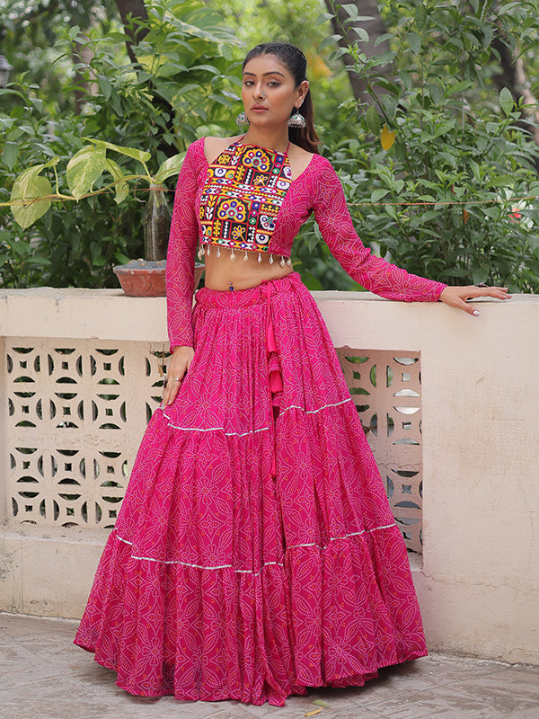 Pink Bandhej Printed Georgette Lehenga Choli