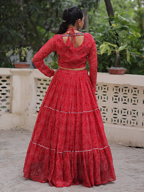 Red Bandhej Printed Georgette Lehenga Choli