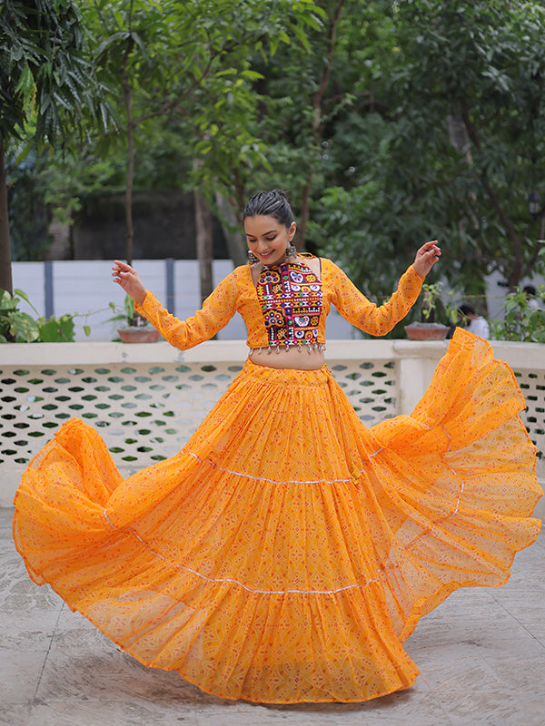 Yellow Bandhej Printed Georgette Lehenga Choli