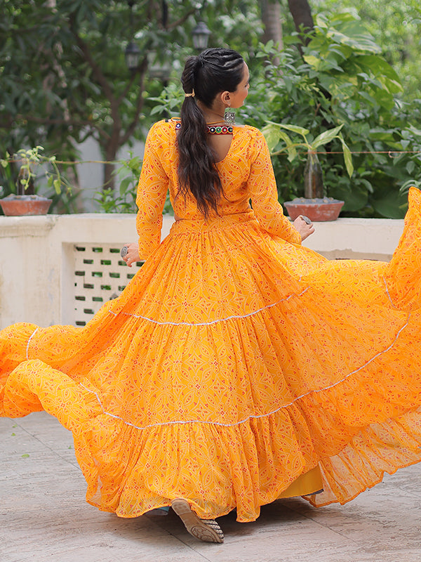 Yellow Bandhej Printed Georgette Lehenga Choli