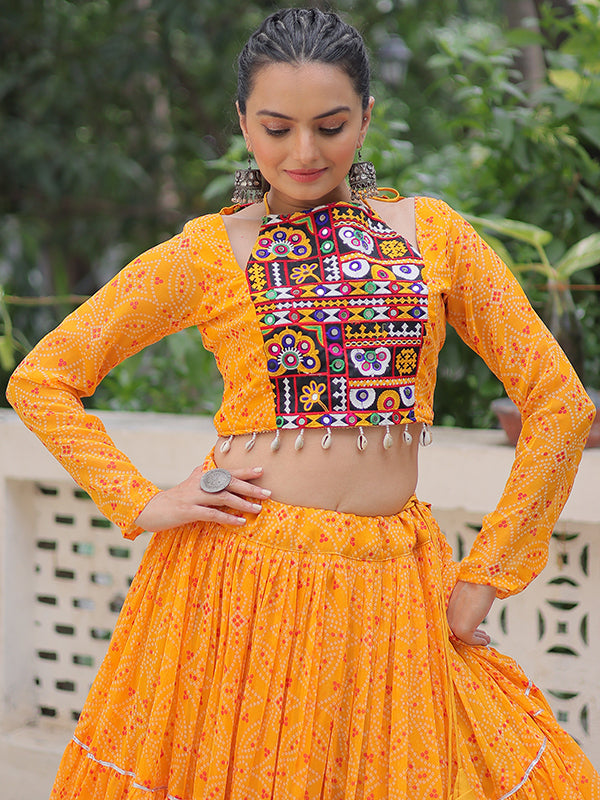 Yellow Bandhej Printed Georgette Lehenga Choli