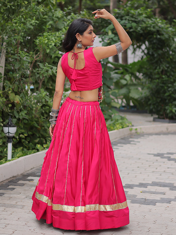Pink Gota-Patti Lace Lehenga With Kutchi Gamthi Embroidered Work Top