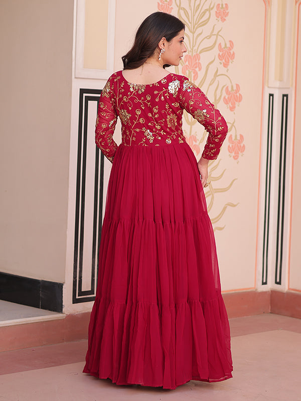 Pink Sequins Zari Embroidered Work Gown