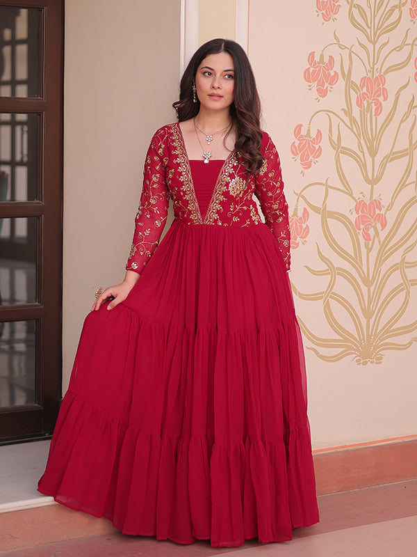 Pink Sequins Zari Embroidered Work Gown