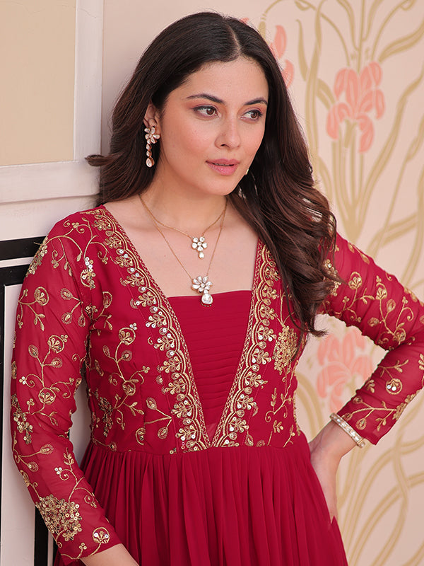 Pink Sequins Zari Embroidered Work Gown