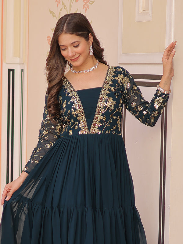 Rama Sequins Zari Embroidered Work Gown
