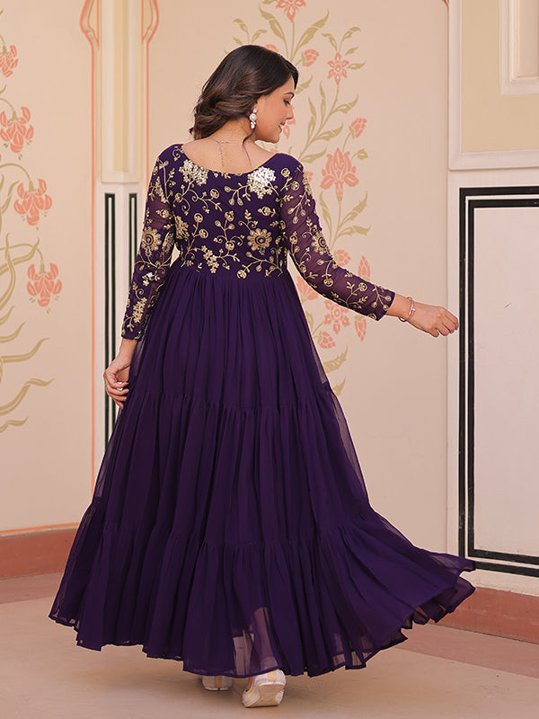 Purple Sequins Zari Embroidered Work Gown