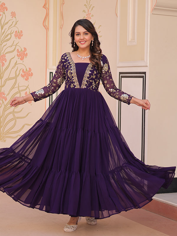 Purple Sequins Zari Embroidered Work Gown