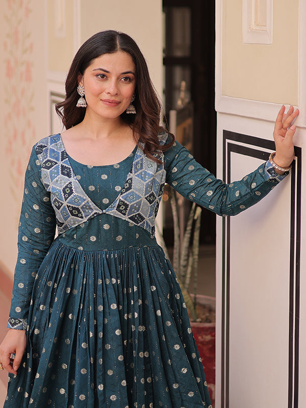 Rama Position Print Jacquard Weaving Gown