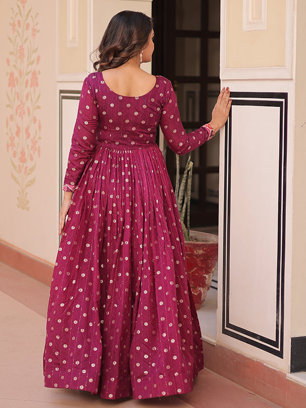 Wine Position Print Jacquard Weaving Gown