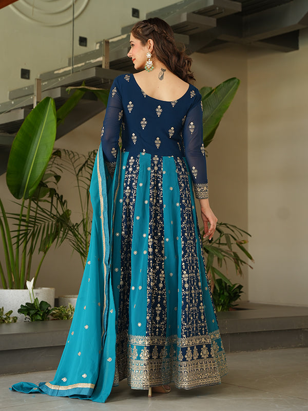 Rama Zari Sequins Embroidered Work Georgette Gown With Dupatta