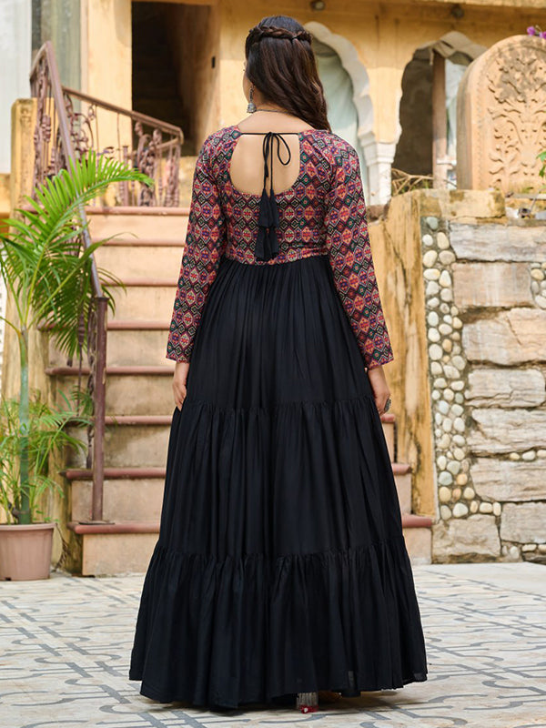 Black Embroidered Kutchi Gamthi Work Rayon Gown