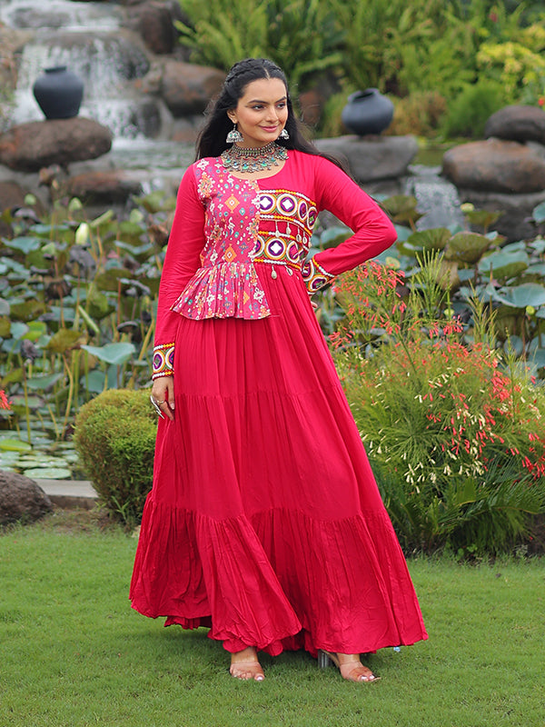 Pink Kutchi Gamthi Embroidered Work Navratri Special Gown