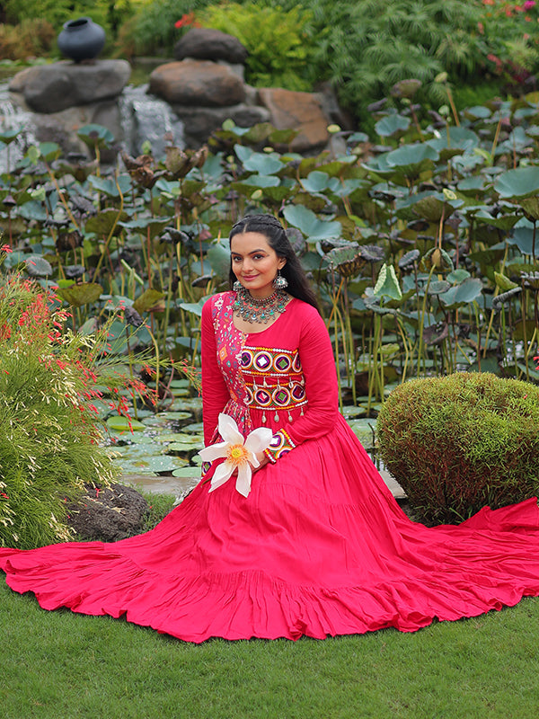 Pink Kutchi Gamthi Embroidered Work Navratri Special Gown