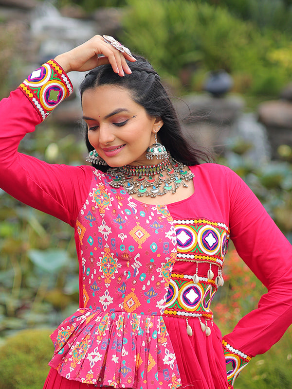 Pink Kutchi Gamthi Embroidered Work Navratri Special Gown