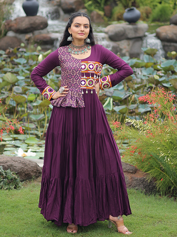 Wine Kutchi Gamthi Embroidered Work Navratri Special Gown