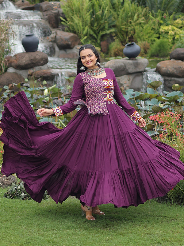 Wine Kutchi Gamthi Embroidered Work Navratri Special Gown