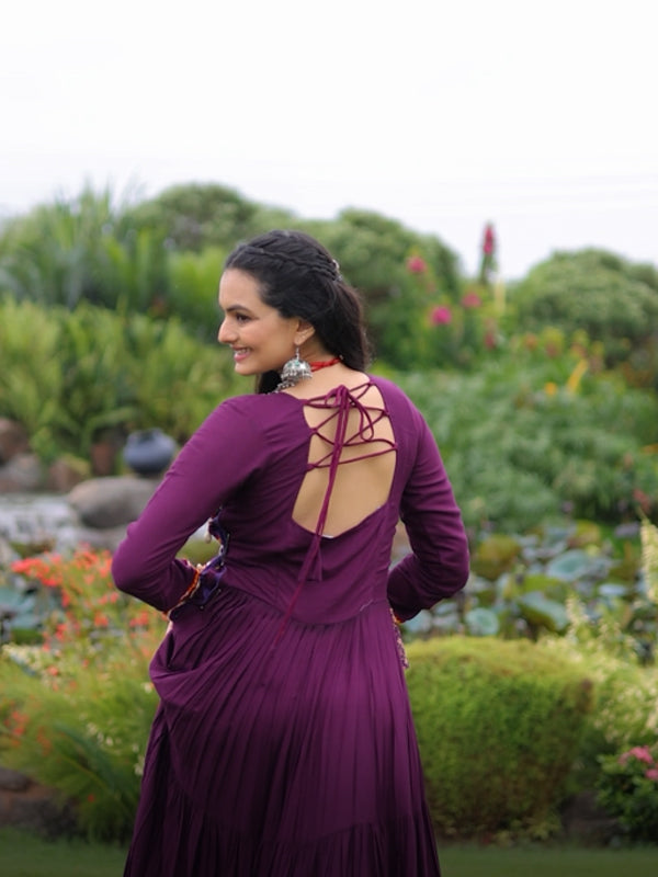 Wine Kutchi Gamthi Embroidered Work Navratri Special Gown