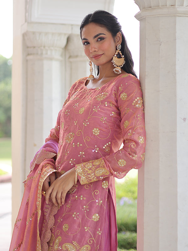 Light Pink Rich Sequins Embroidered Work Sharara Set With Dupatta