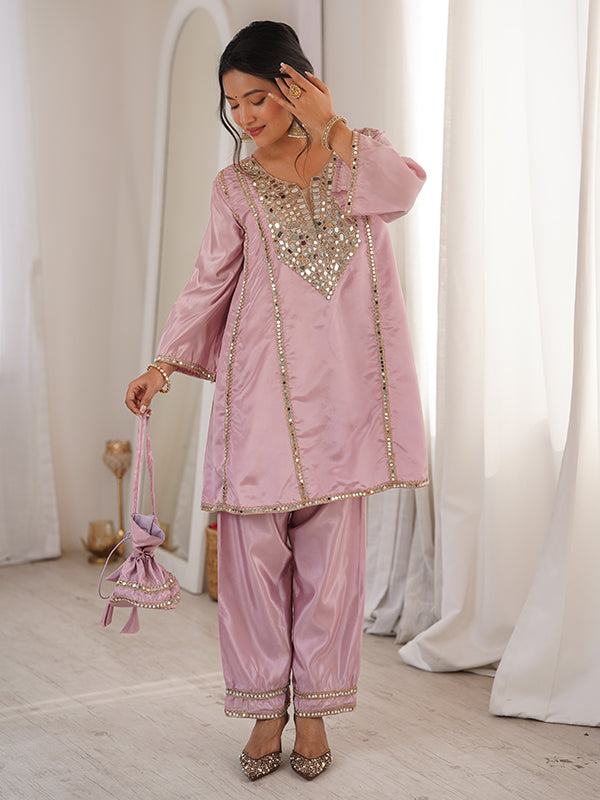 Light Pink Luxe Mirror Work Co-ord Set