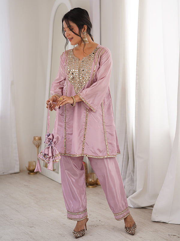 Light Pink Luxe Mirror Work Co-ord Set