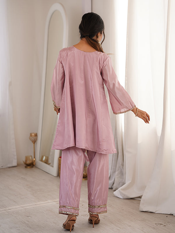 Light Pink Luxe Mirror Work Co-ord Set