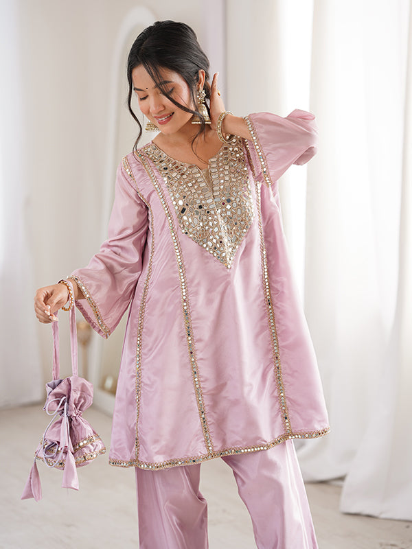 Light Pink Luxe Mirror Work Co-ord Set