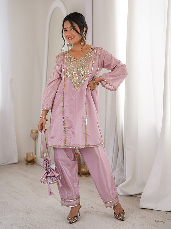 Light Pink Luxe Mirror Work Co-ord Set