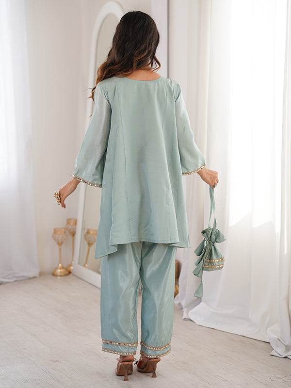 Sky Blue Luxe Mirror Work Co-ord Set