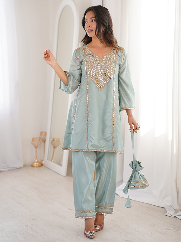 Sky Blue Luxe Mirror Work Co-ord Set
