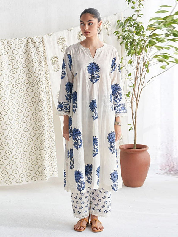 Anushka Sharma Inspired White Block Print Cotton Suit Set