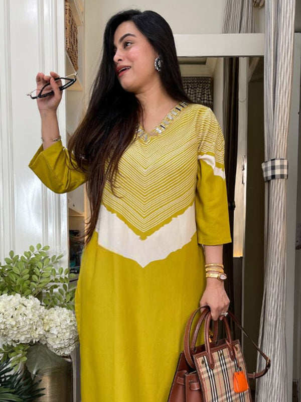 Parrot Green Slub Cotton Mirror Work Co-ord Set