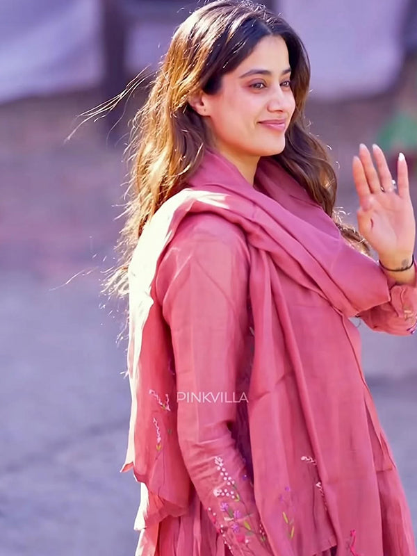 Janhvi Kapoor Inspired Pink Mal Chanderi Top Pant & Dupatta Set